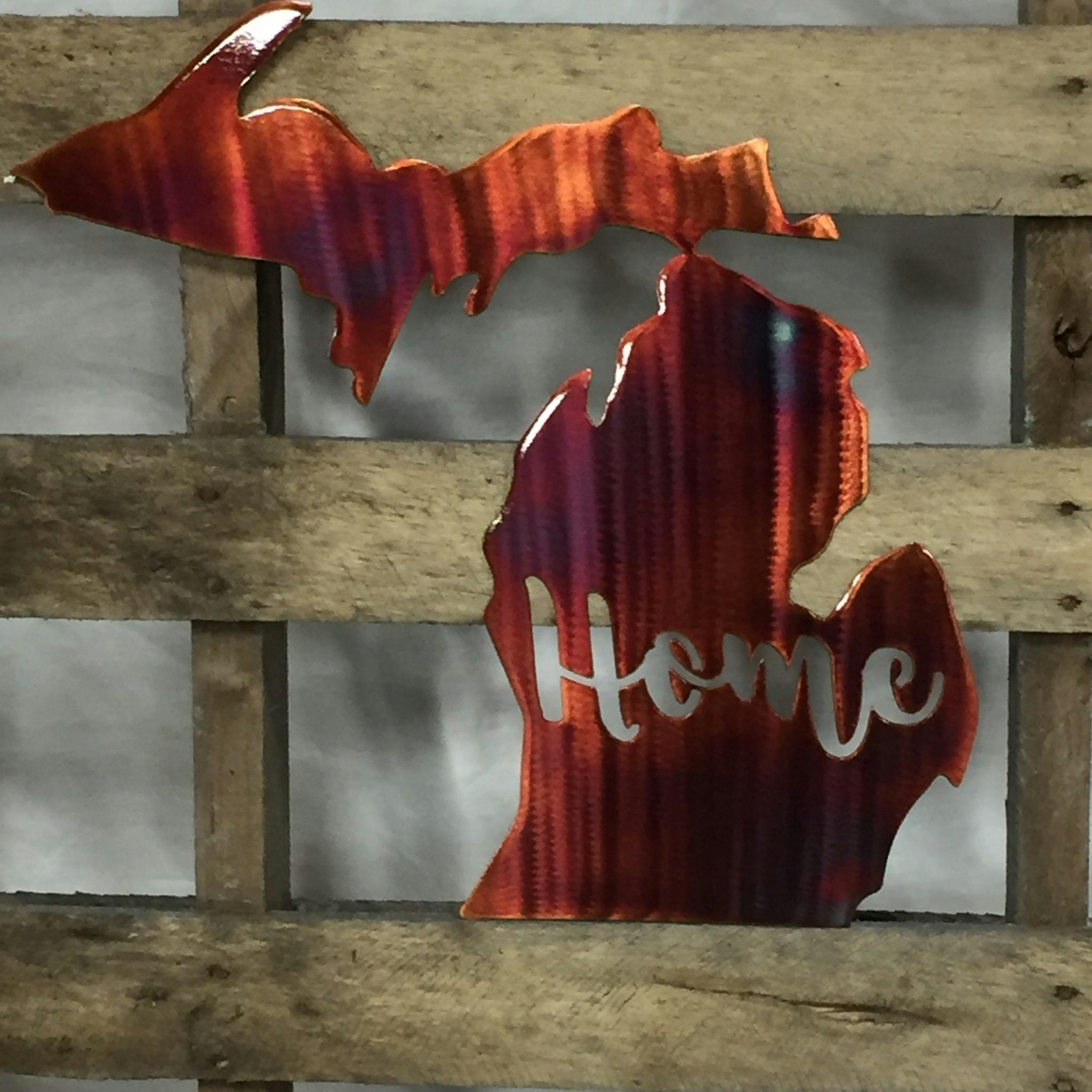 Michigan "Home" Metal Wall Art - Michigan Metal Artwork